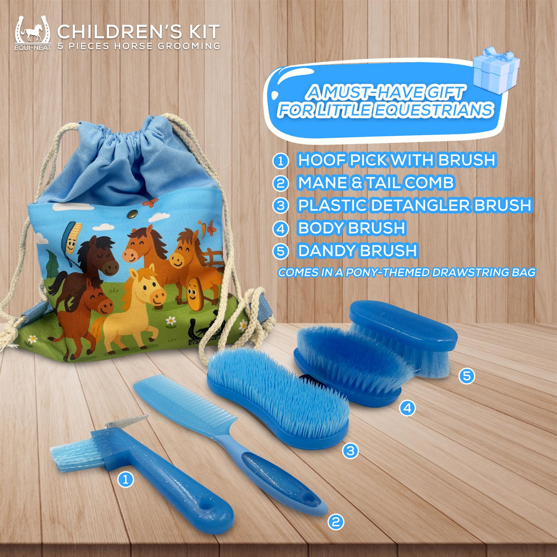 Equi-Neat Childrens Horse Grooming Kit Blue