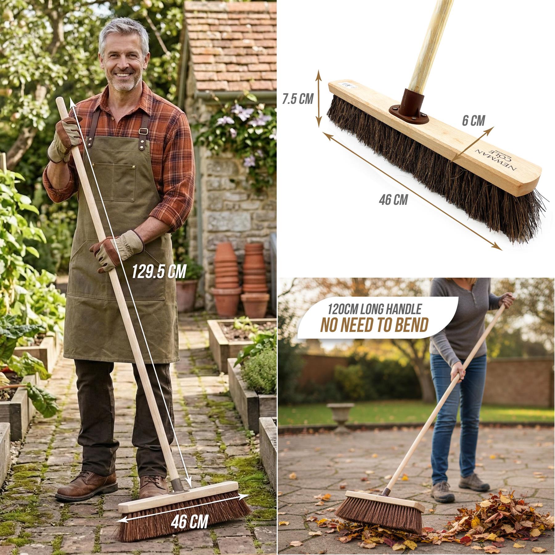 18" Newman & Cole Bassine Broom with Handle | Heavy Duty Outdoor Brush - The Dustpan and Brush Store