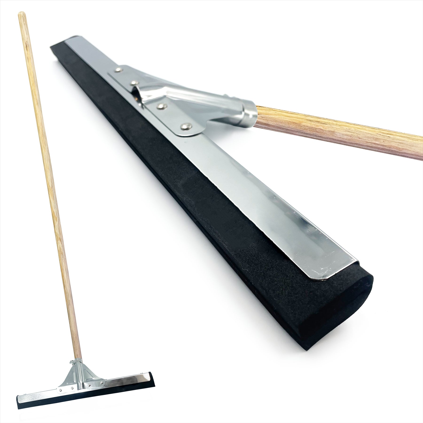 18" Black Foam Floor Squeegee Blade and Wooden Handle