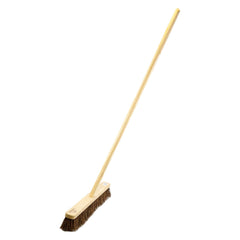 18" Newman and Cole Natural Stiff Bassine Broom Head with Hole and Wooden Handle