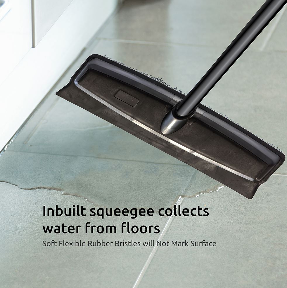 Rubber Bristle Broom | Solid Metal Handle for Pet Hair & Hard Floors - The Dustpan and Brush Store