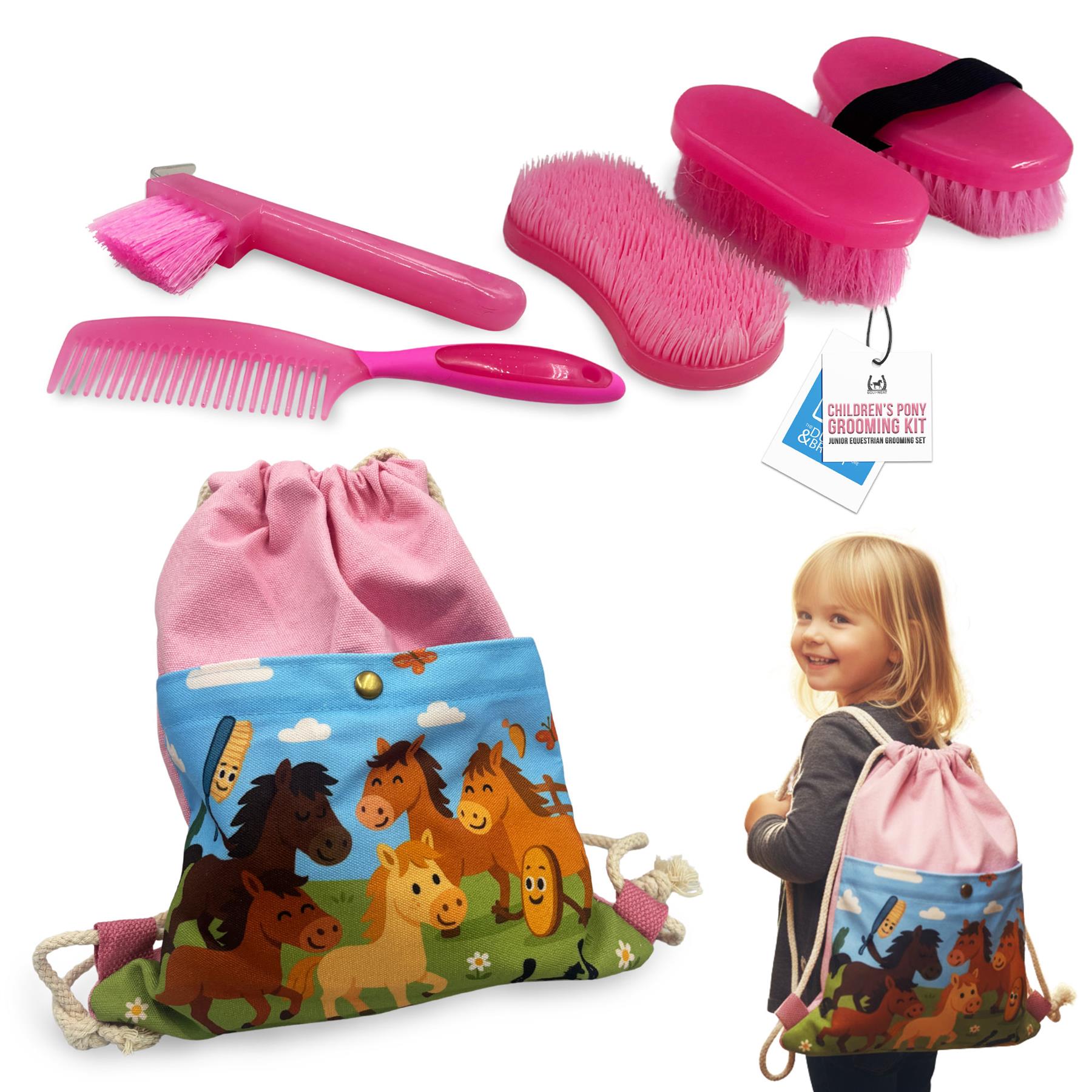 Equi-Neat Childrens Horse Grooming Kit Pink