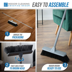 Silver Indoor Stiff Sweeping Brush Head and Handle Kitchen Broom Floor Sweeper - The Dustpan and Brush Store