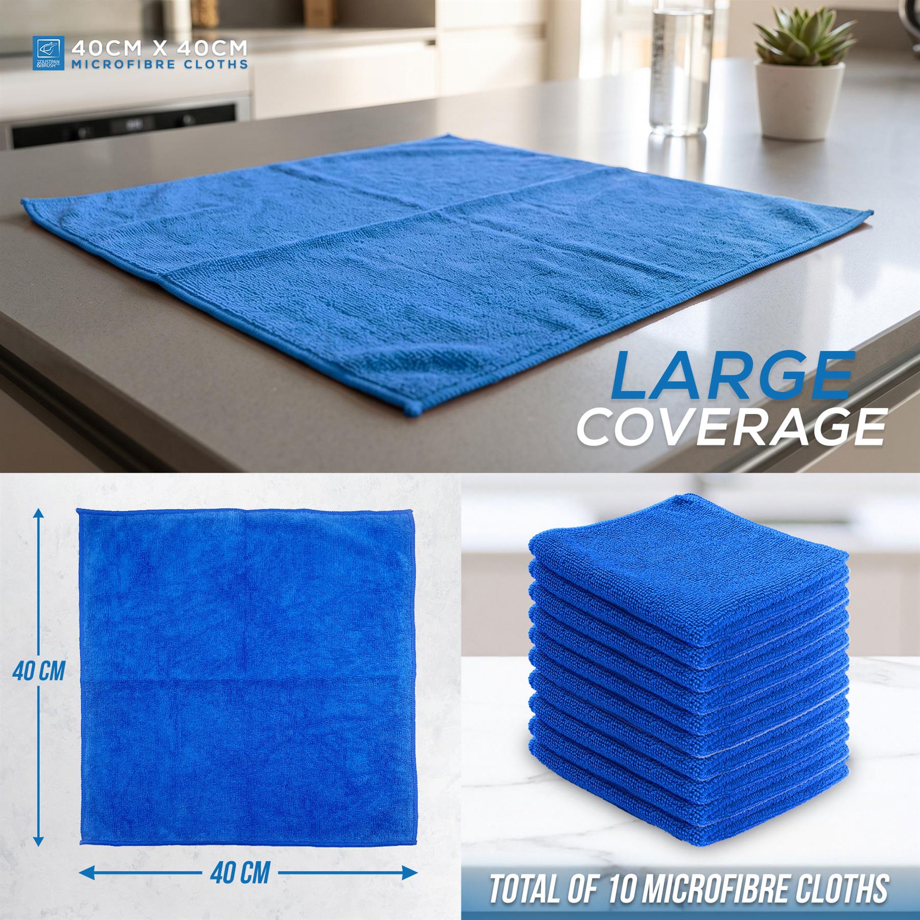 Blue Microfibre Cleaning Cloths Pack of 10 | 40cm x 40cm