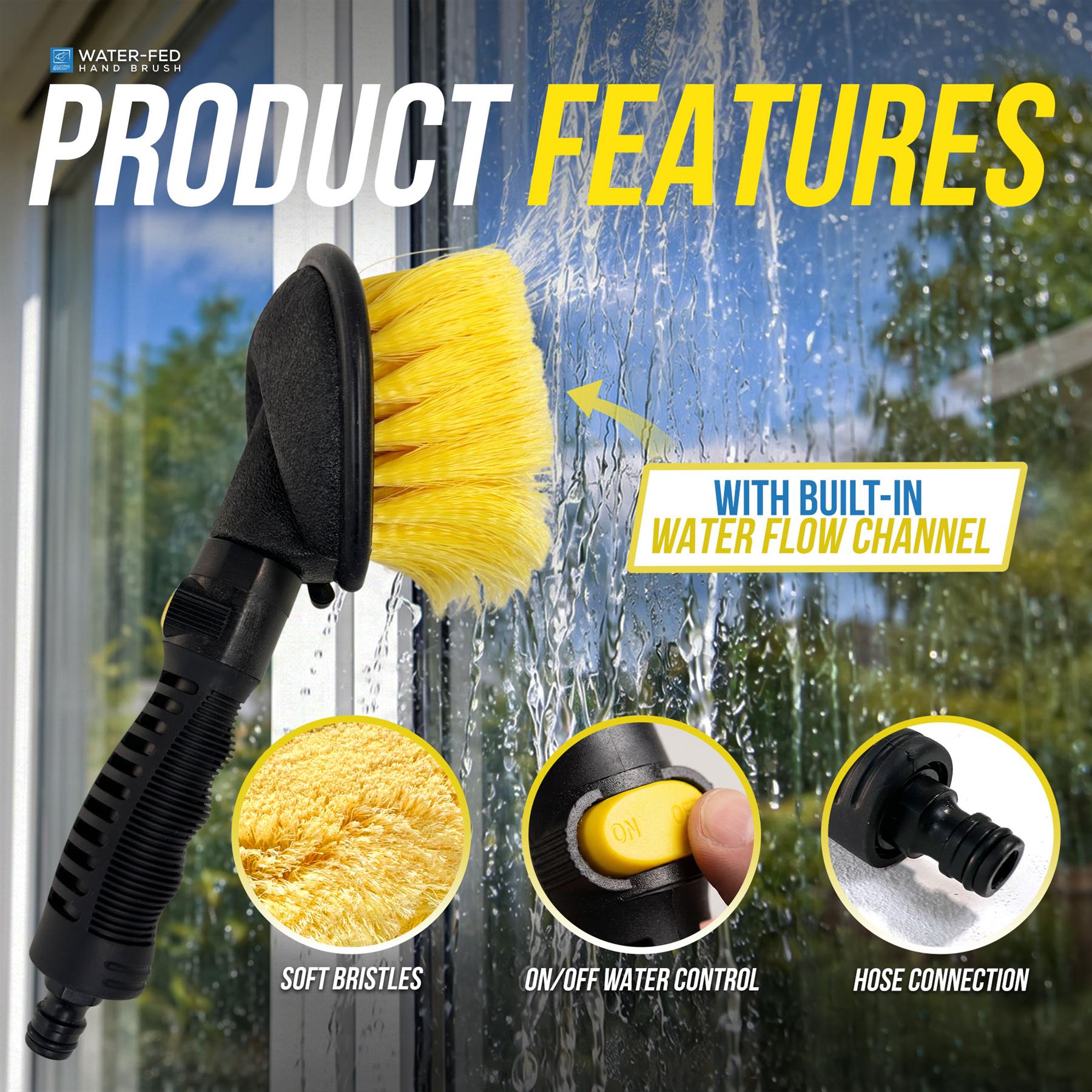 Water-Fed Hand Brush with On/Off Water Control