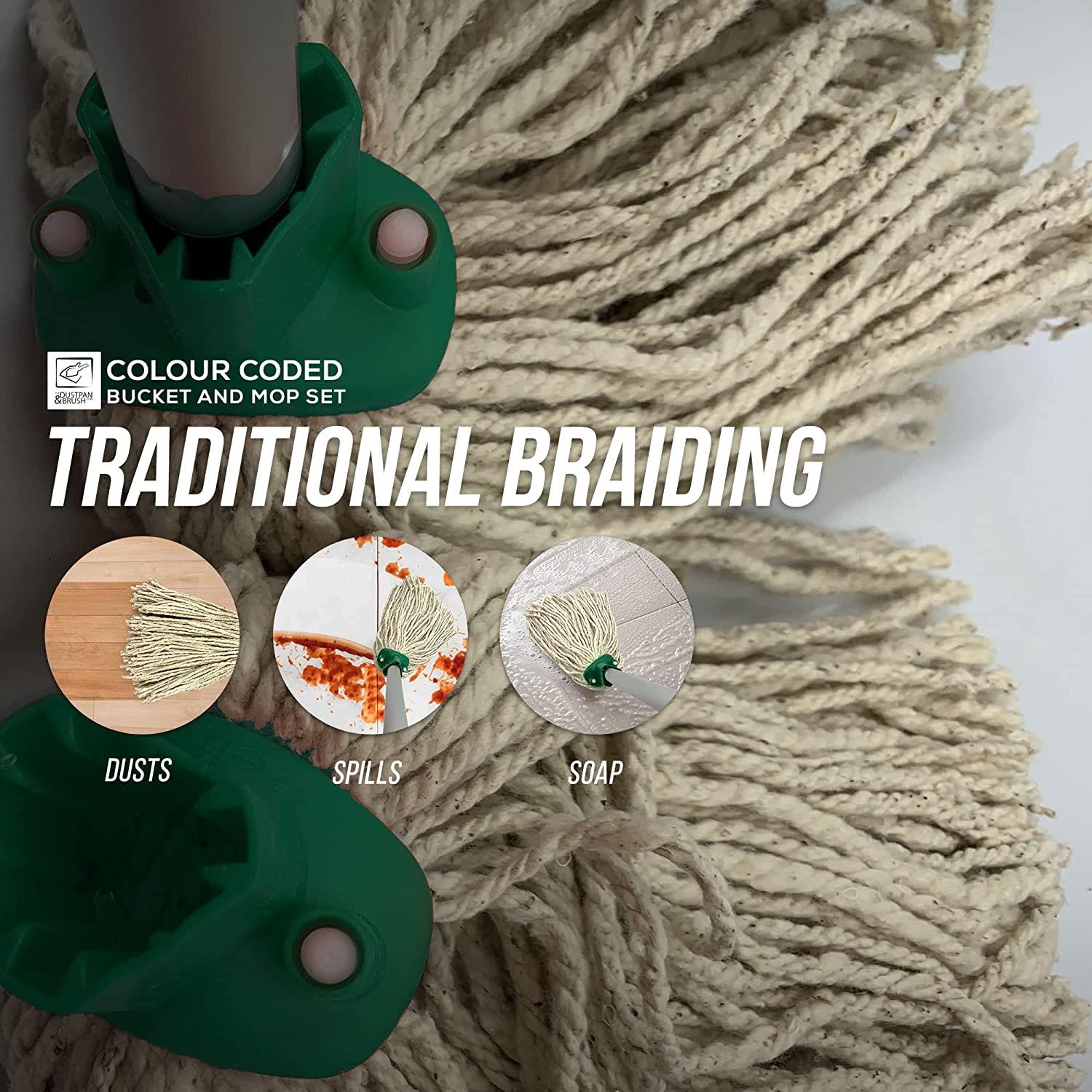 Green Mop Bucket with 2 Cotton Mop Heads and 4 Piece Handle