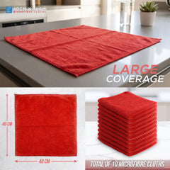 Red Microfibre Cleaning Cloths Pack of 10 | 40cm x 40cm