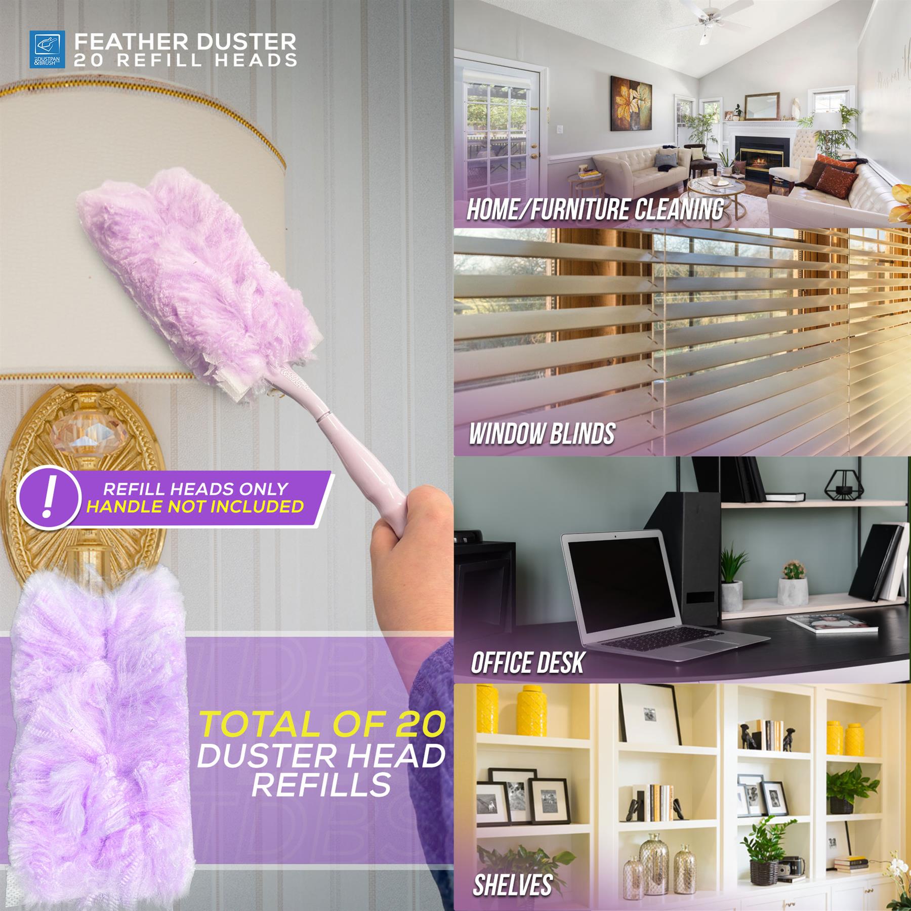 Lilac Fluffy Duster Refills Pack of 20 | Microfibre Heads