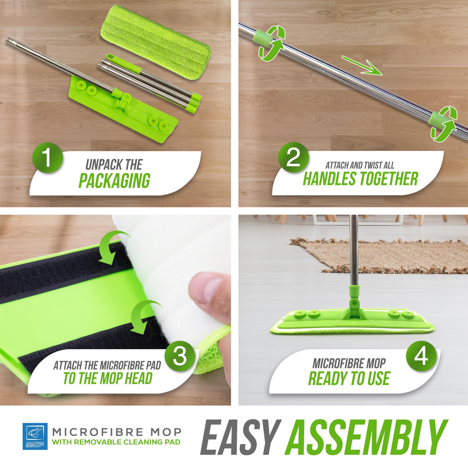 Microfibre Flat Mop for Laminate Wood & Hard Floors - The Dustpan and Brush Store