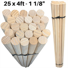 1 1/8" (28-29mm) Wooden Handle 4ft (120cm) - Pack of 25