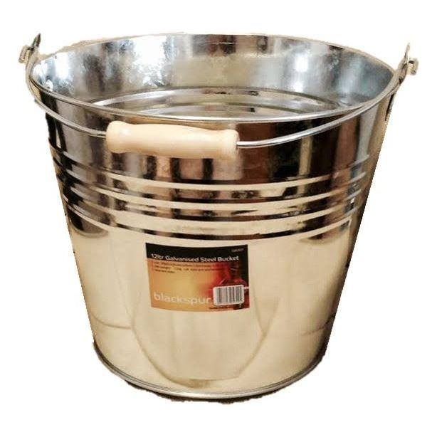 12 Litre Galvanised Steel Metal Bucket with Wooden Handle