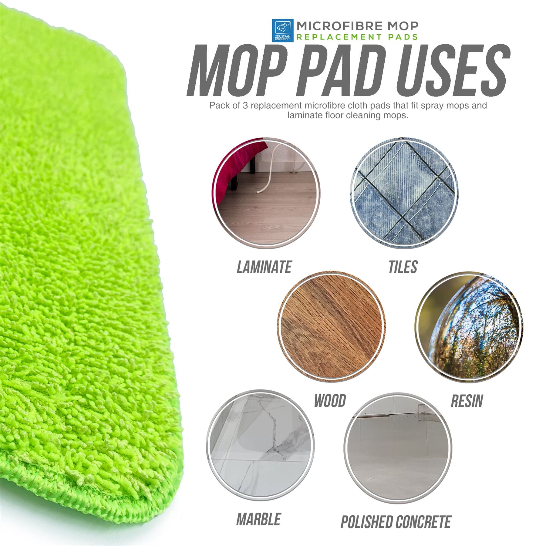 Pack of 3 Microfibre Floor Mop Replacement Pads