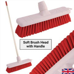 Red 12" Soft Colour Coded Food Hygiene Brush Sweeping Broom and Handle