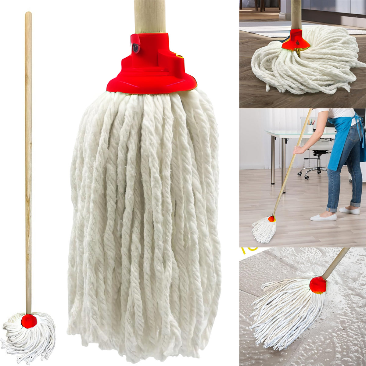 Red Mop Head with Wooden Handle