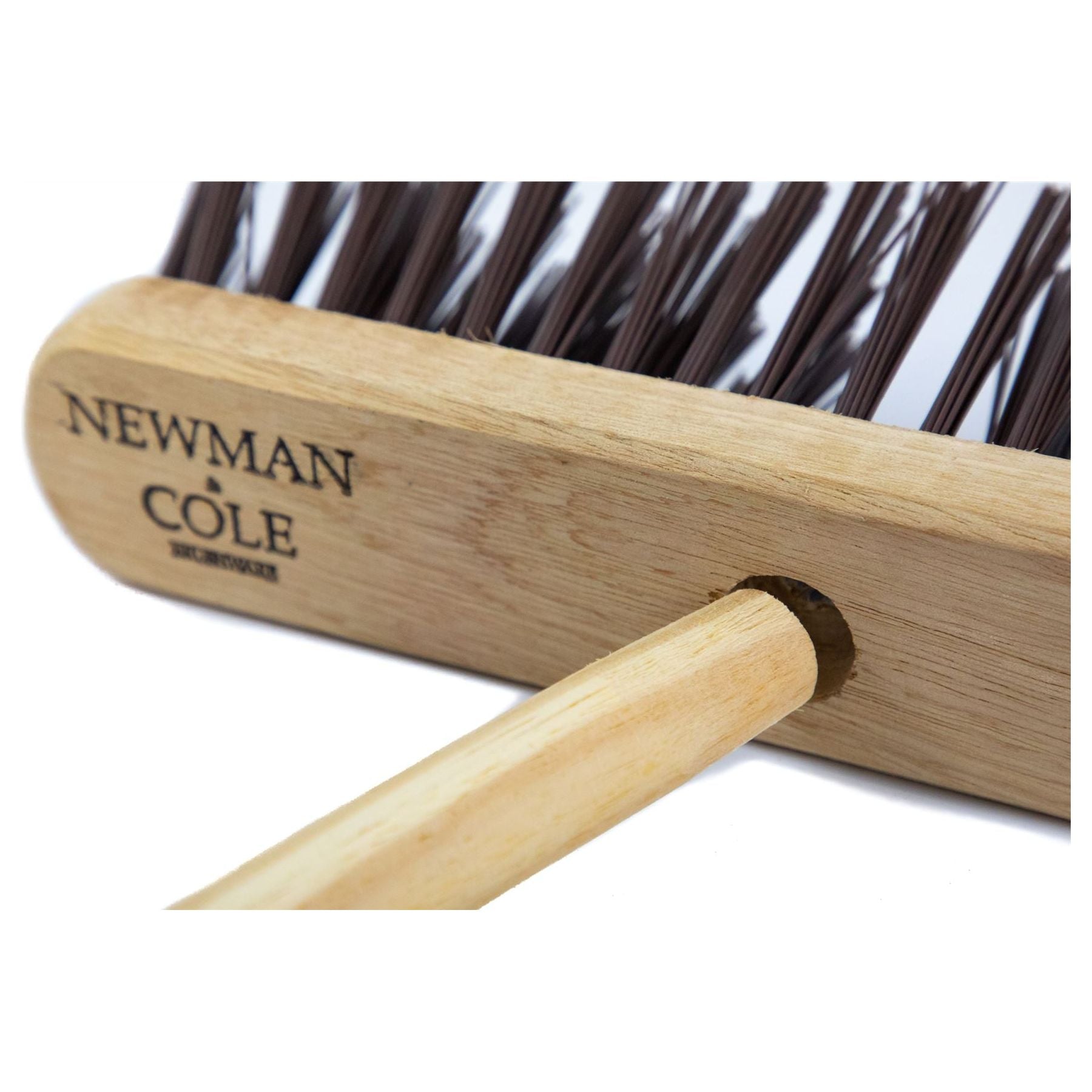 10" Newman and Cole Stiff PVC Broom Head with Hole and Wooden Handle