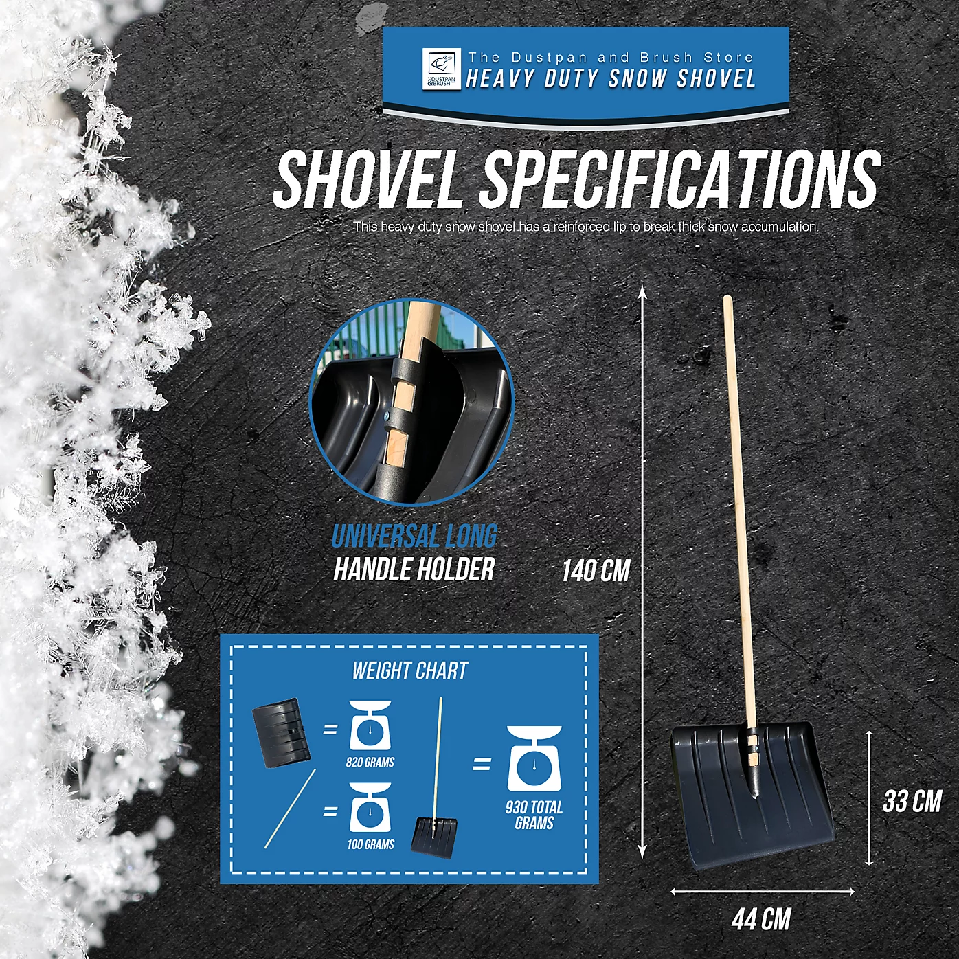 Plastic Snow Scoop Shovel with Wooden Handle – 44cm Snow Shovel - The Dustpan and Brush Store