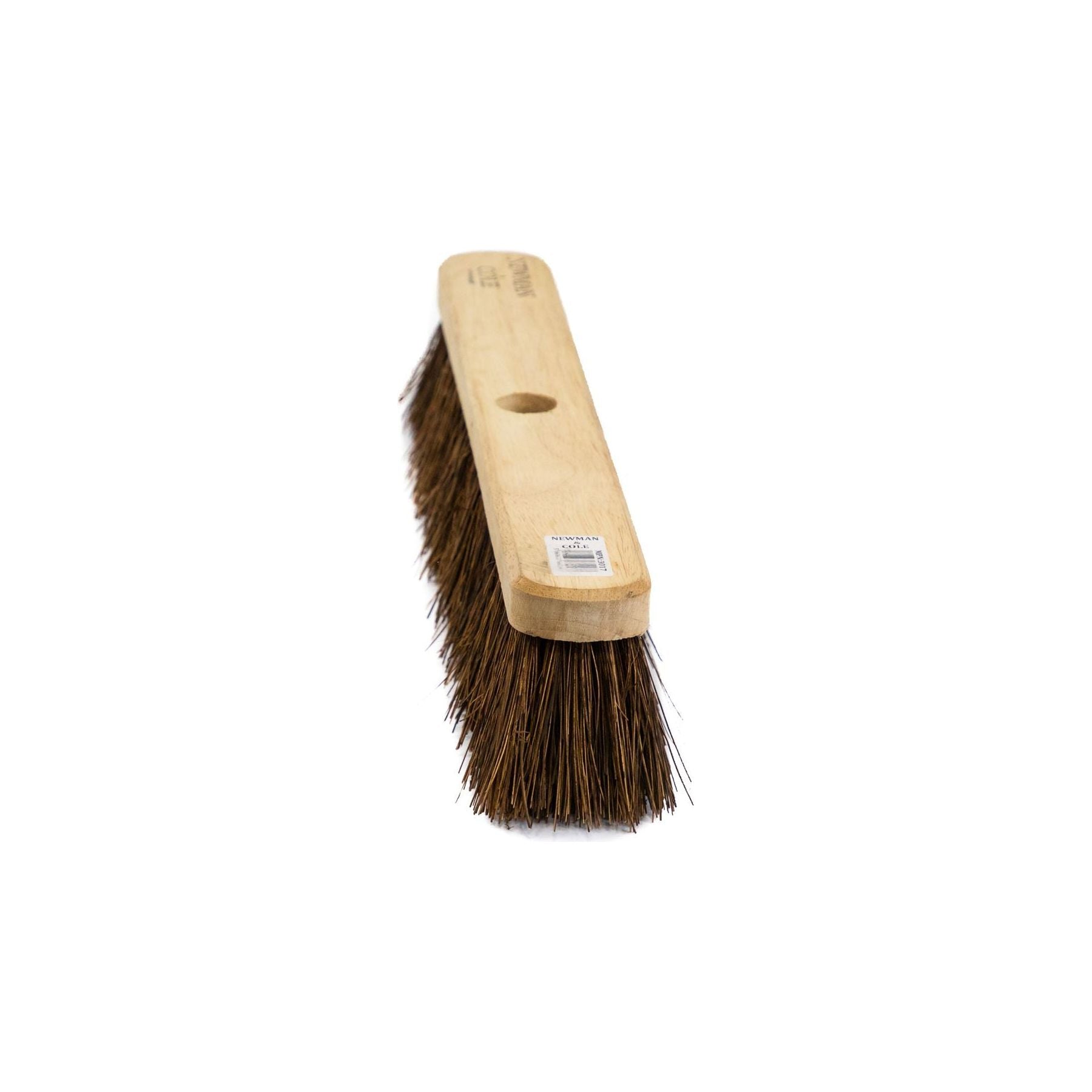 18" Newman and Cole Natural Stiff Bassine Broom Head with Hole and Wooden Handle