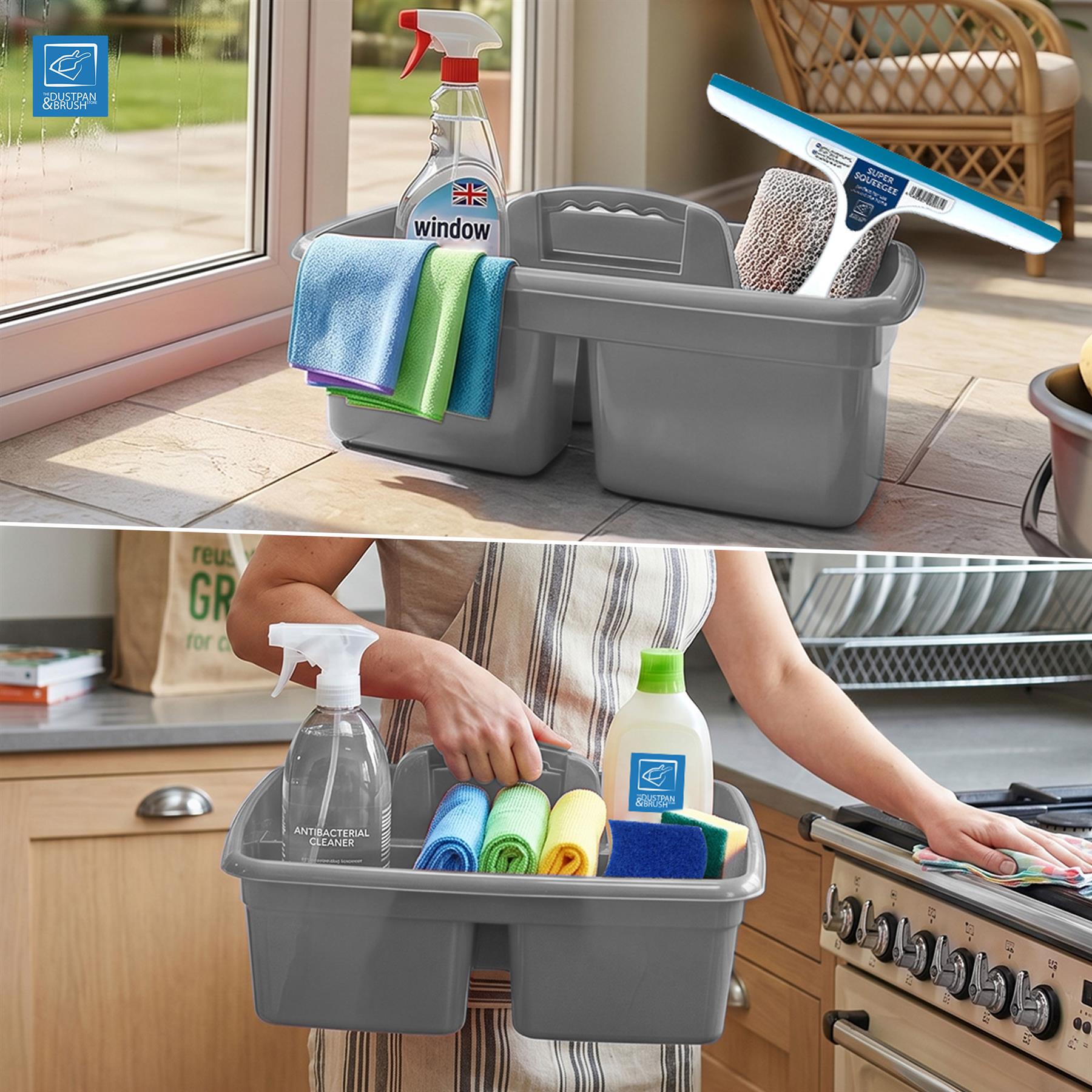 Silver Cleaning Caddy Storage Tray with Carry Handle