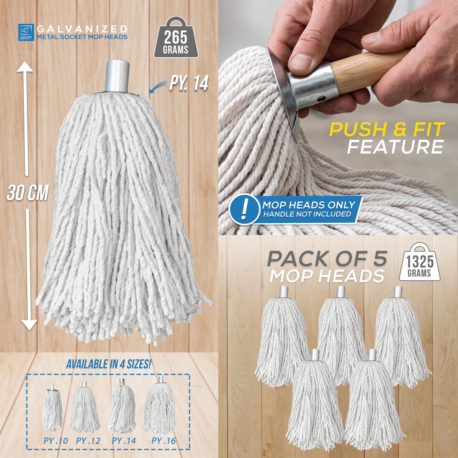 Cotton Mop with Galvanised Socket Fitting - 14 PY - Pack of 5