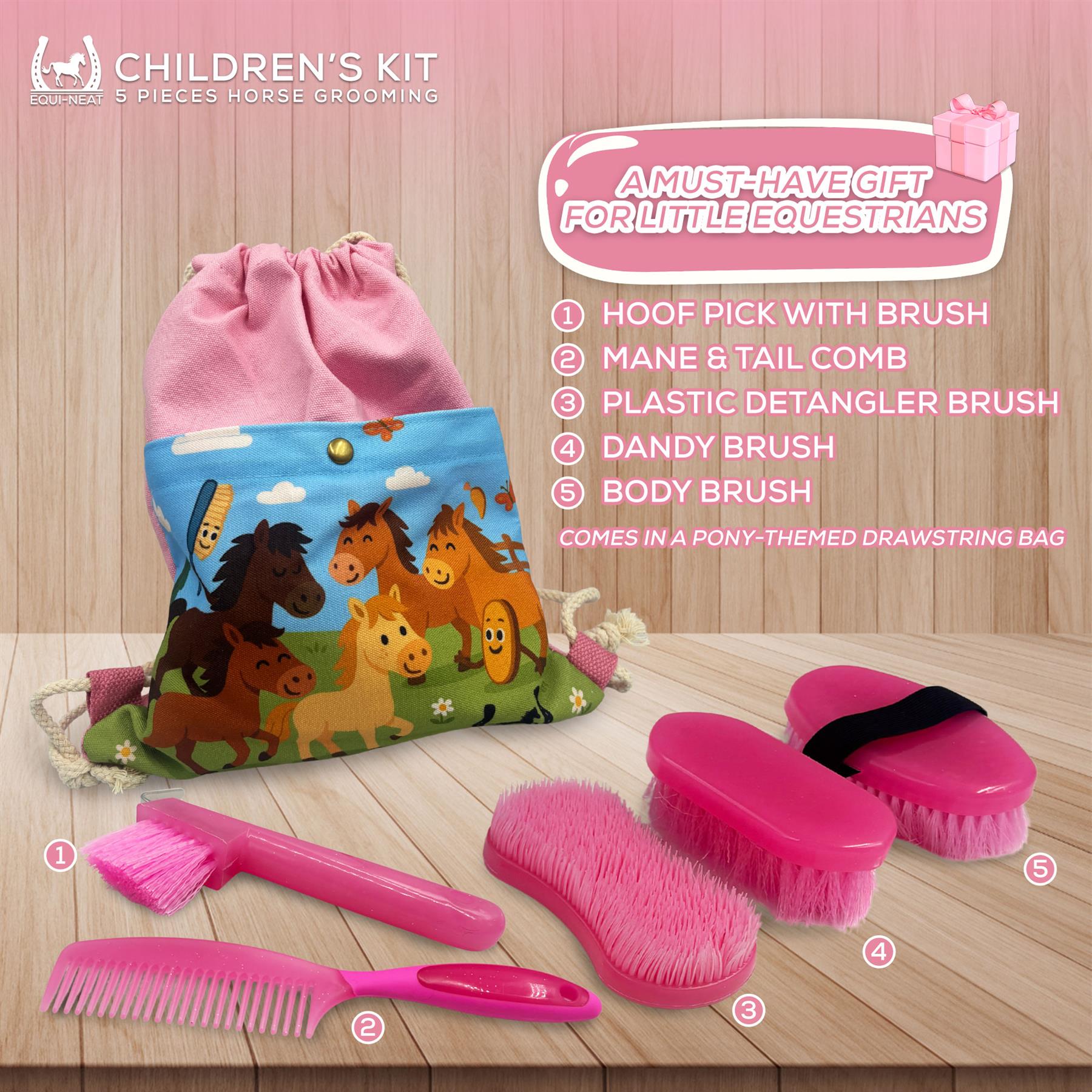 Equi-Neat Childrens Horse Grooming Kit Pink