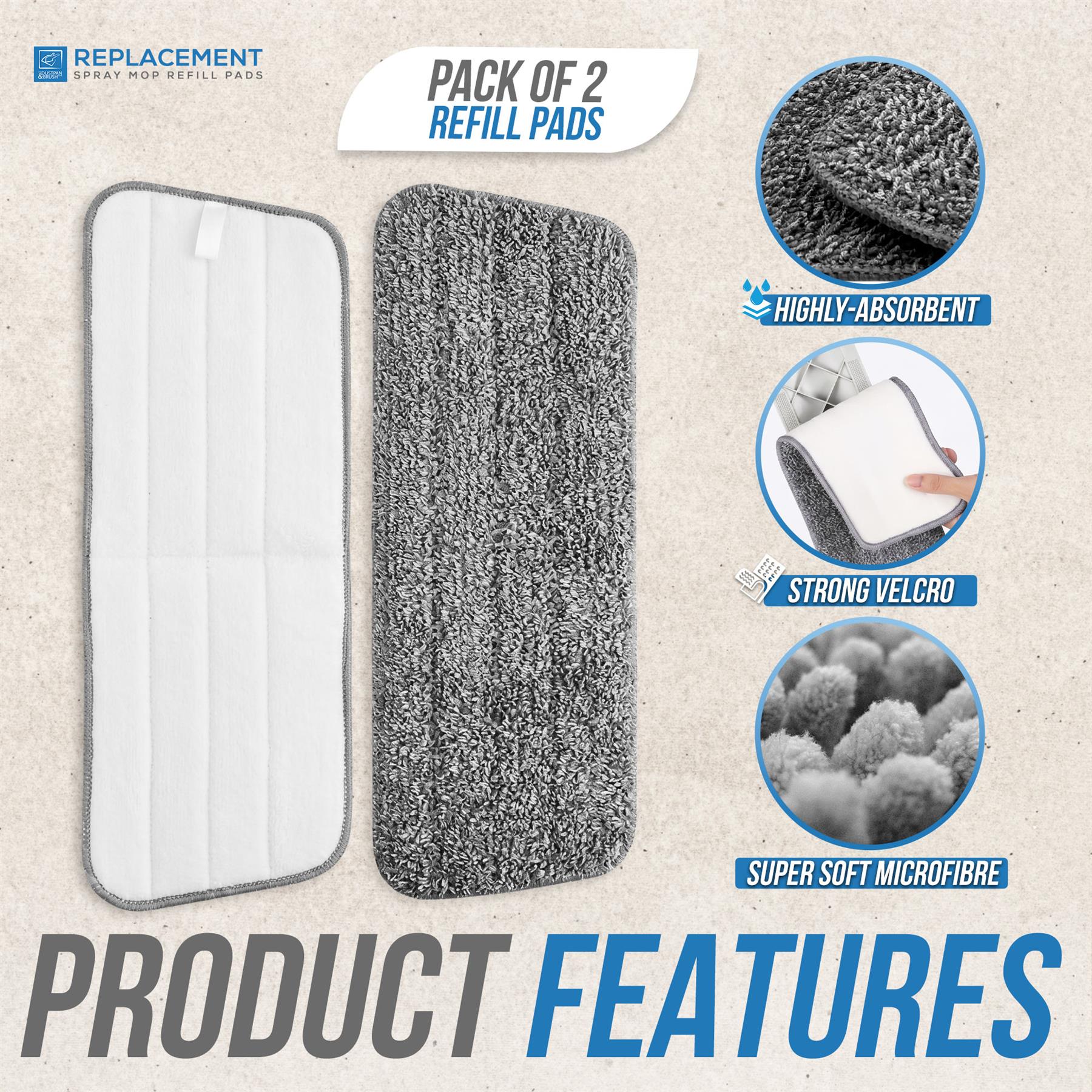 Spray Mop Microfibre Replacement Pads Pack of 2