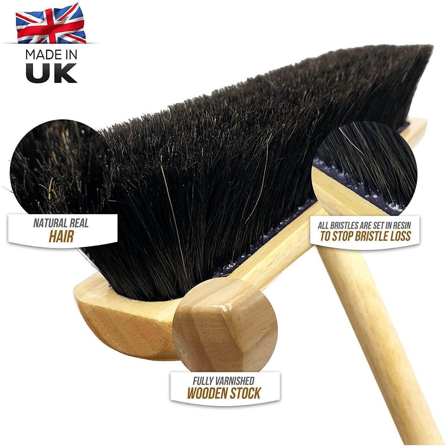 Pure Natural Real Bristle High Quality Soft 12" Sweeping Broom Animal Hair Brush with Handle