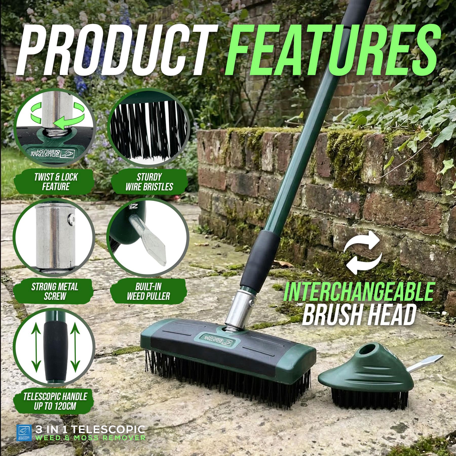Gardening tool with features highlighted on a stone surface