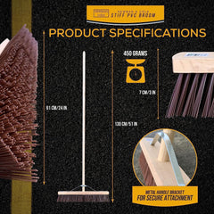 24" Newman & Cole Stiff PVC Broom with Metal Stay & Wooden Handle product specifications 