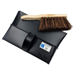 Metal Dustpan and Brush Traditional Strong Metal Hooded Dust Pan and Stiff Hand Brush