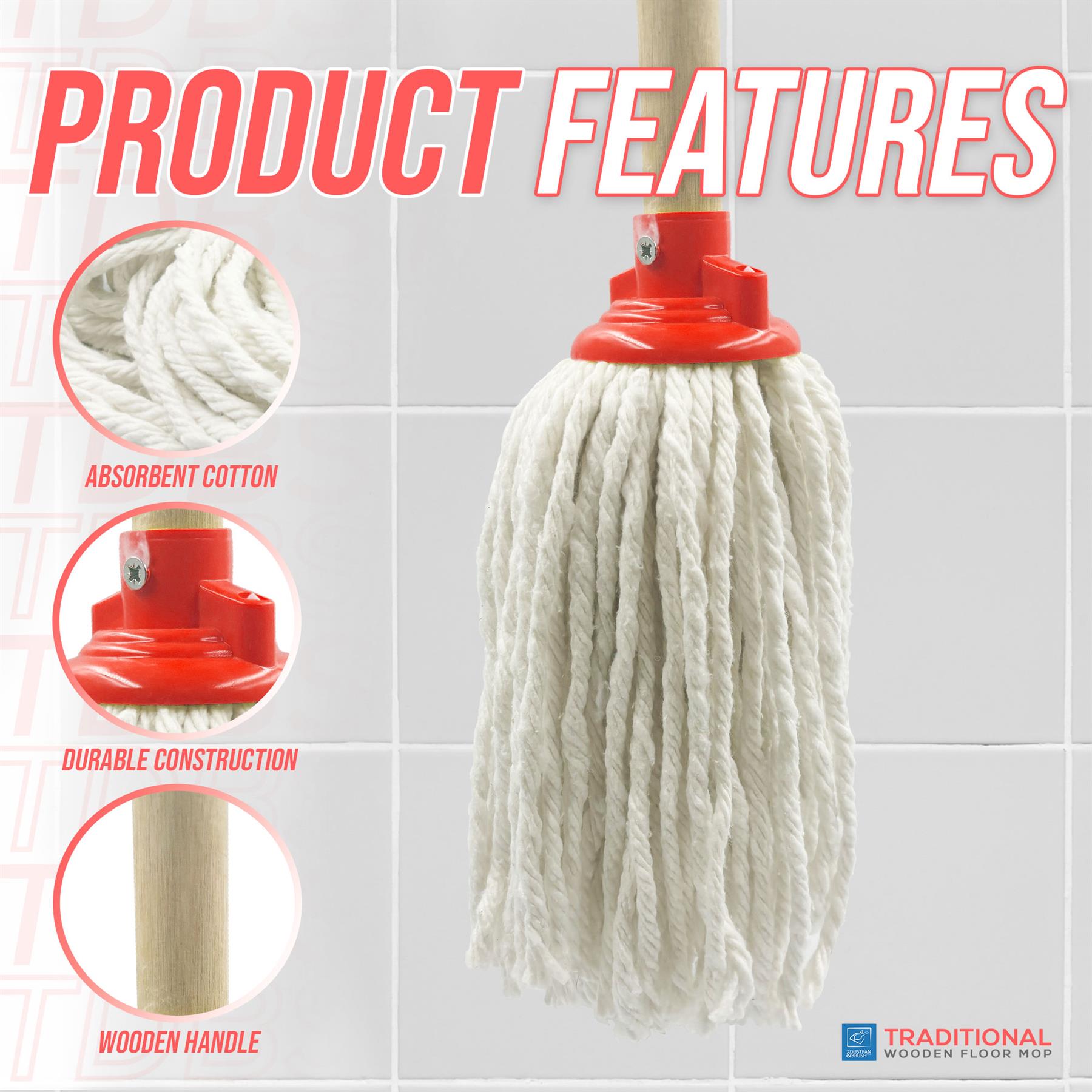 Red Mop Head with Wooden Handle