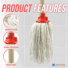 Red Mop Head with Wooden Handle
