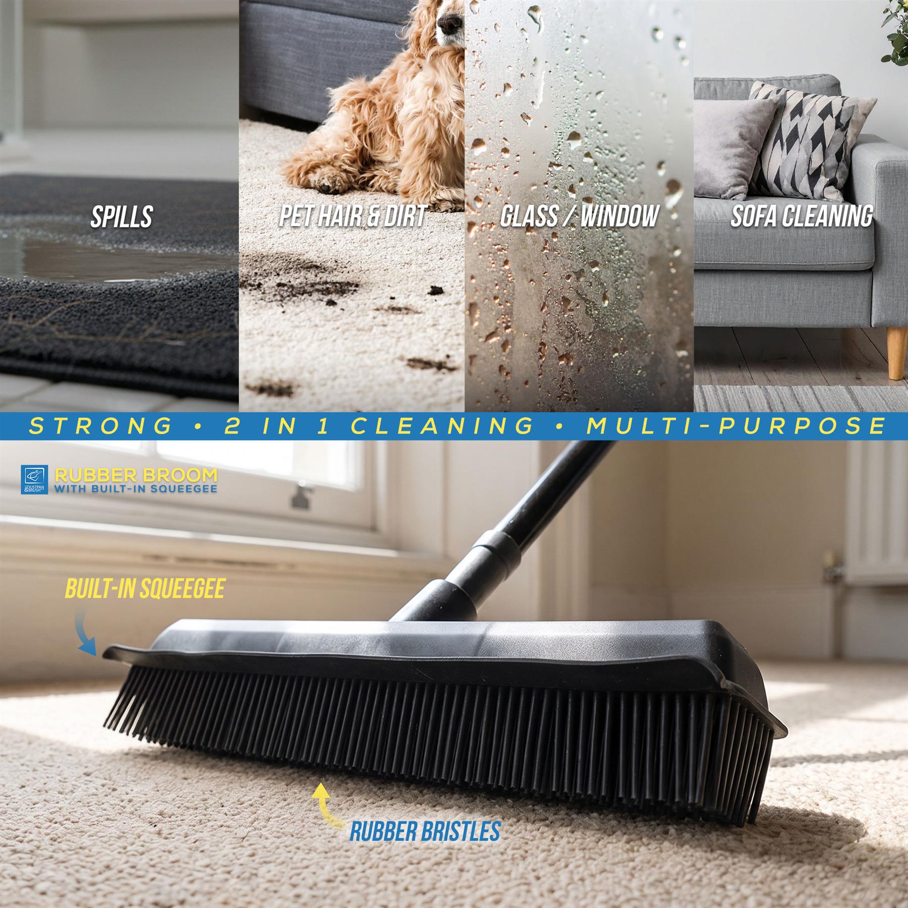 Rubber Broom with Extending Handle | Pet Hair Remover Brush - The Dustpan and Brush Store