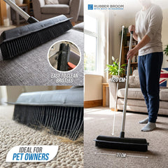 Rubber Broom Pet Hair Remover for Carpets & Hard Floors - Fixed Handle