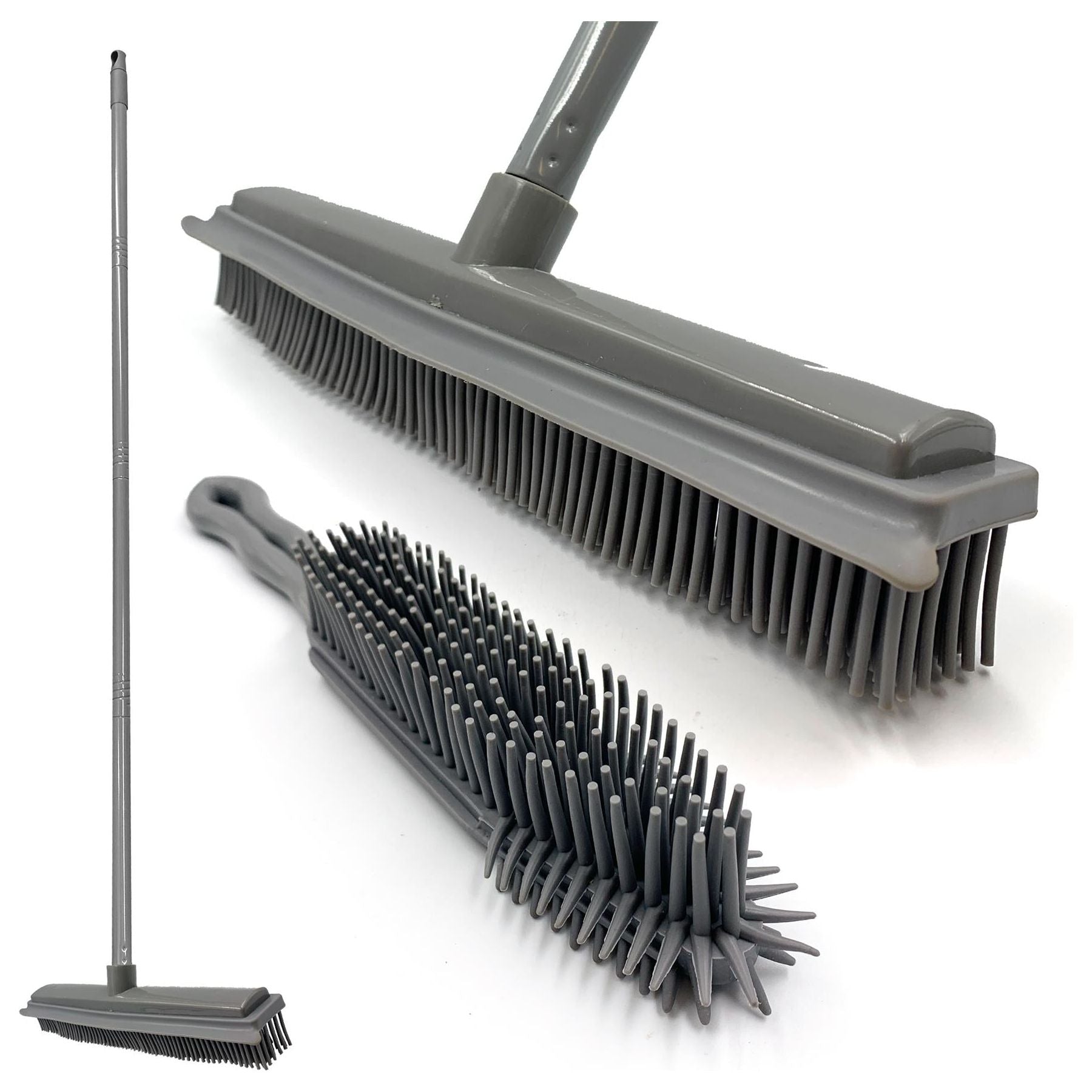 Grey Rubber Broom and Hand Brush Set