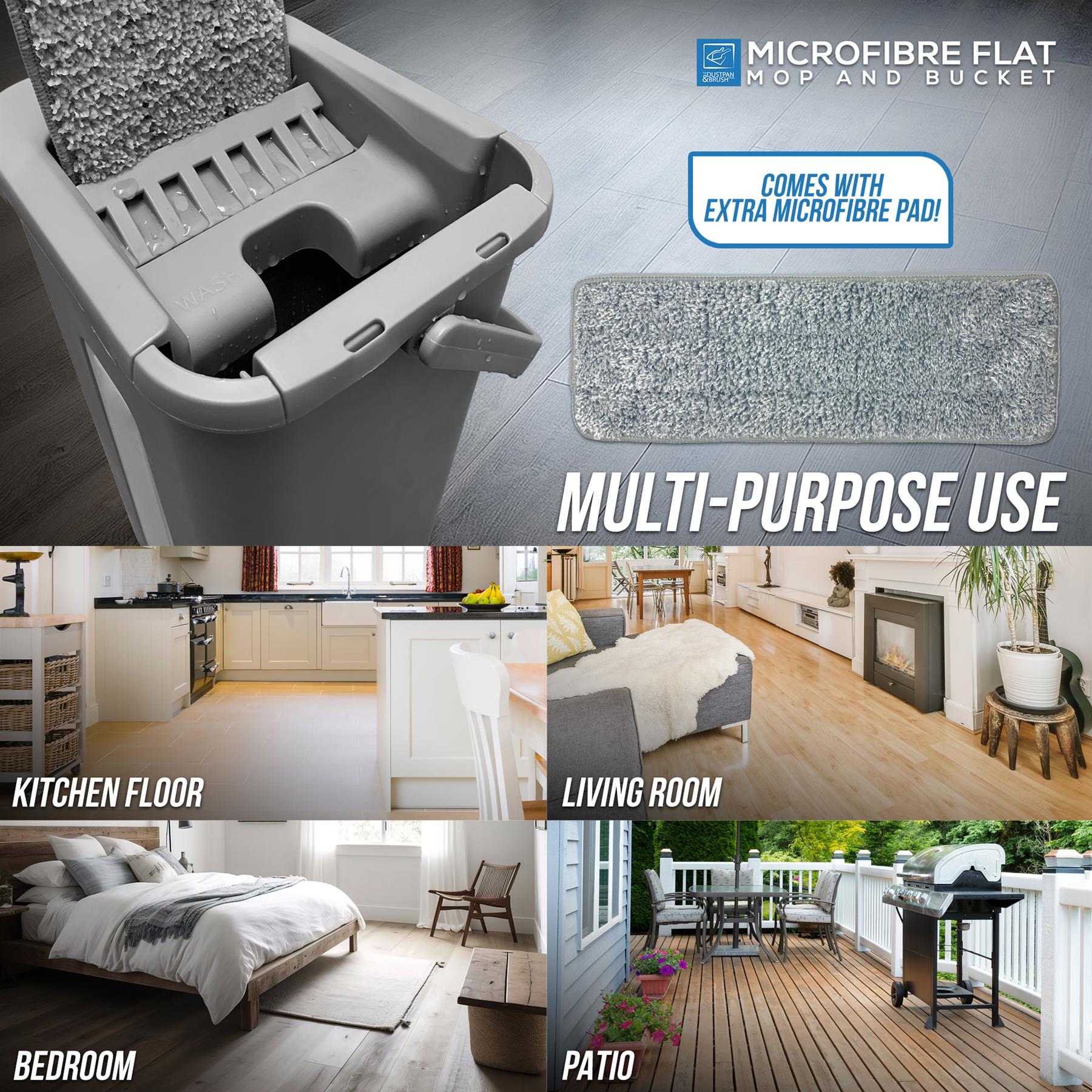Magic Wash & Dry Flat Mop and Bucket Set – Compact Floor Cleaning - The Dustpan and Brush Store