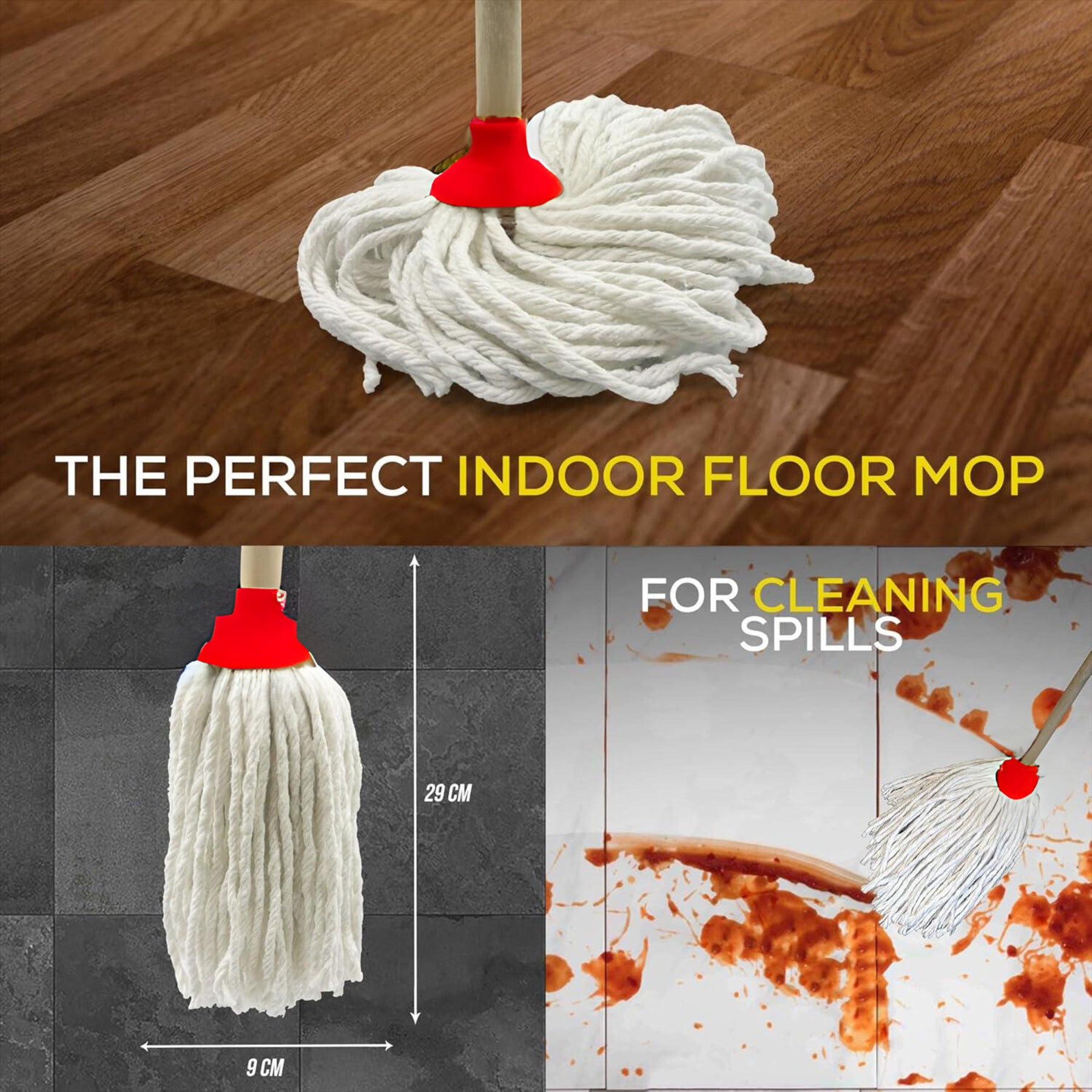 Red Mop Head with Wooden Handle