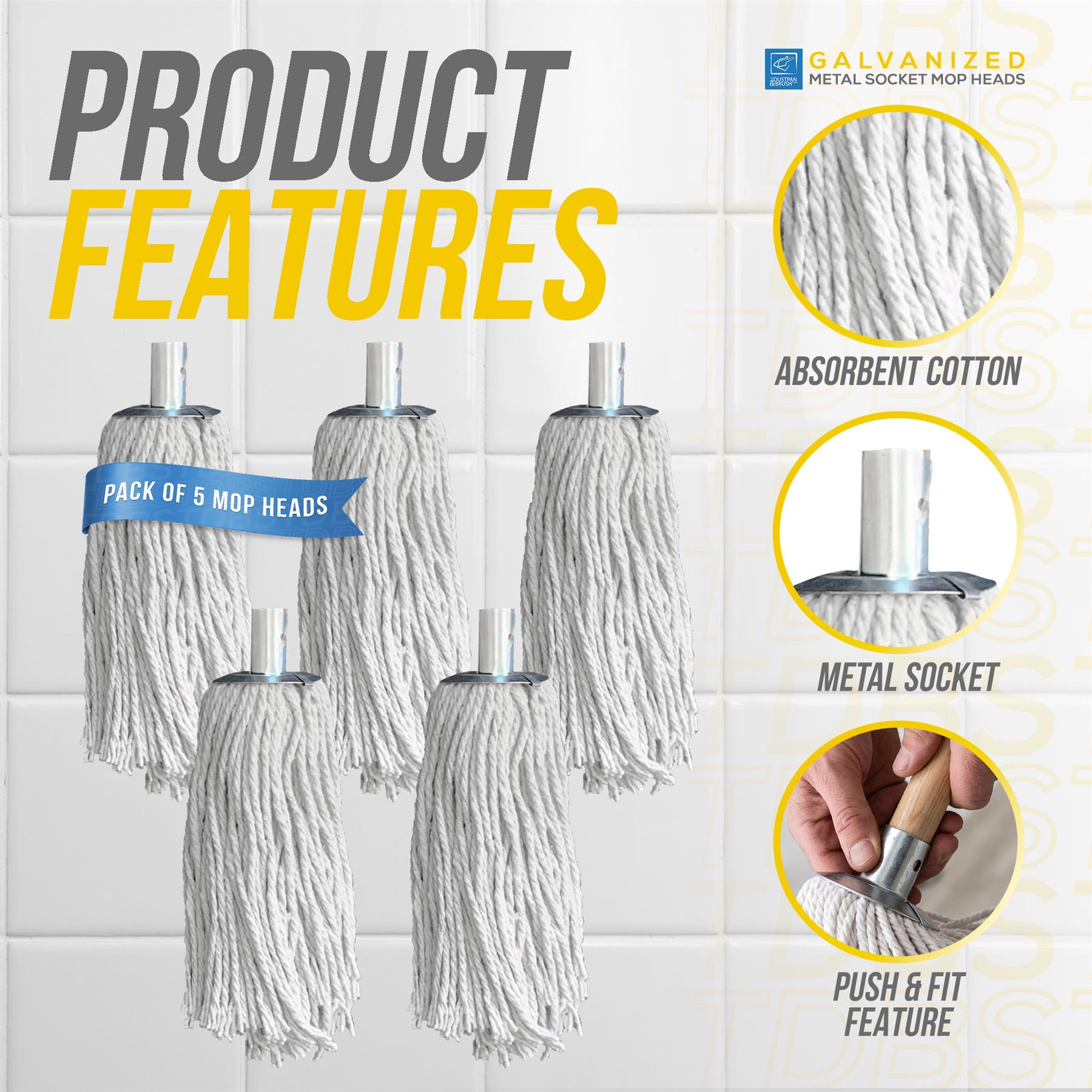 Cotton Mop with Galvanised Socket Fitting - 10 PY - Pack of 5