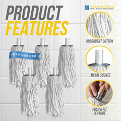 Cotton Mop with Galvanised Socket Fitting - 10 PY - Pack of 5