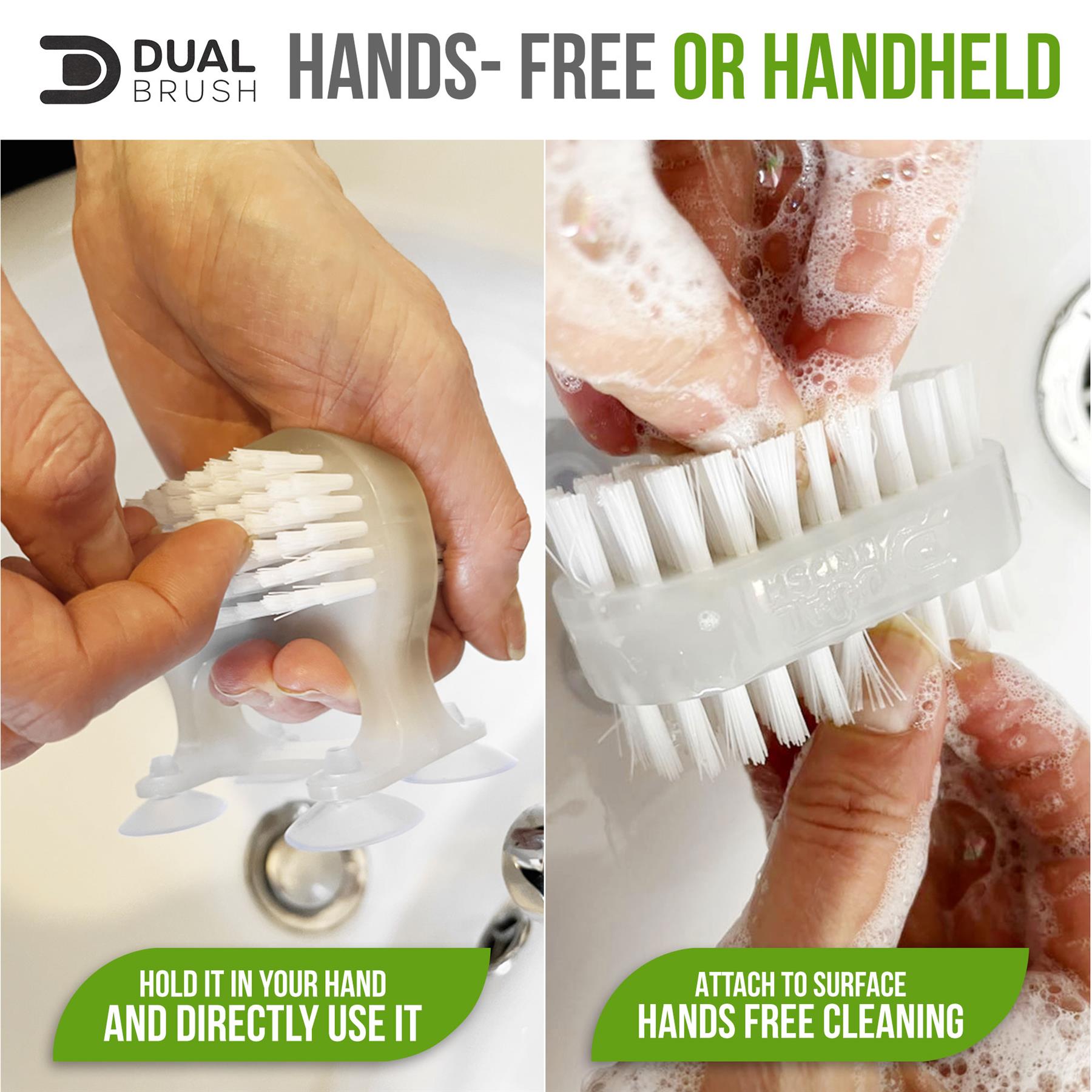 Dual Suction Cup Nail Brush | Hands-Free Stick On Nail Cleaner