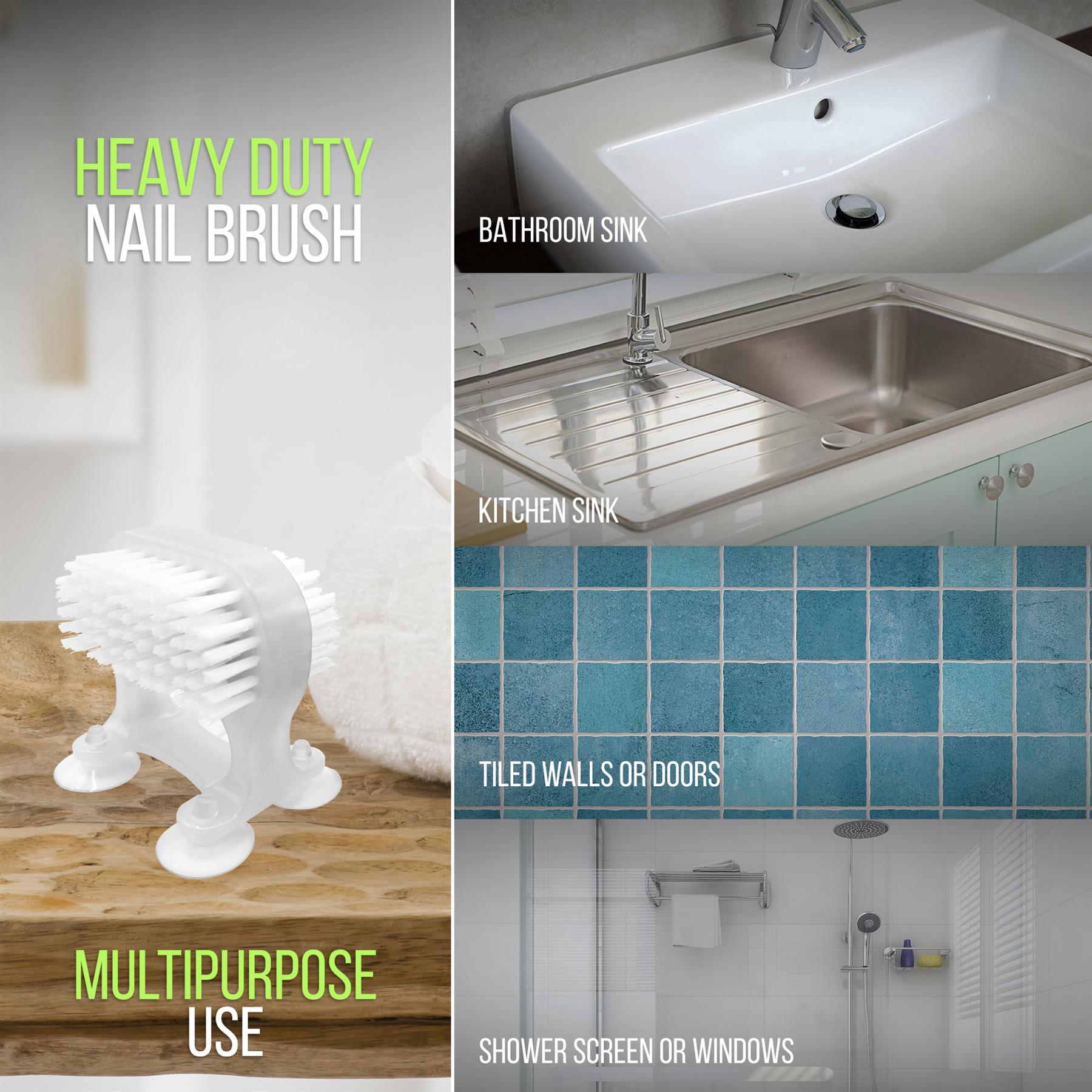 Dual Suction Cup Nail Brush | Hands-Free Stick On Nail Cleaner