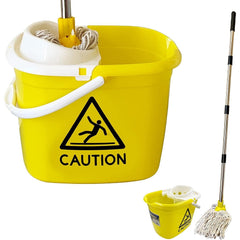 Colour Coded Yellow/White Caution Warning Mop Bucket & Mop