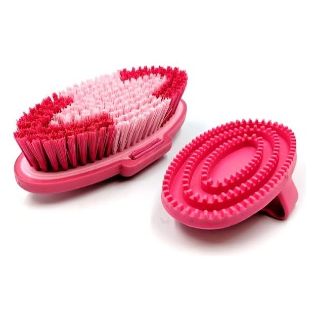 Charles Bentley Slip-Not Equestrian Horse Grooming Cleaning Brush Kit Pink Set