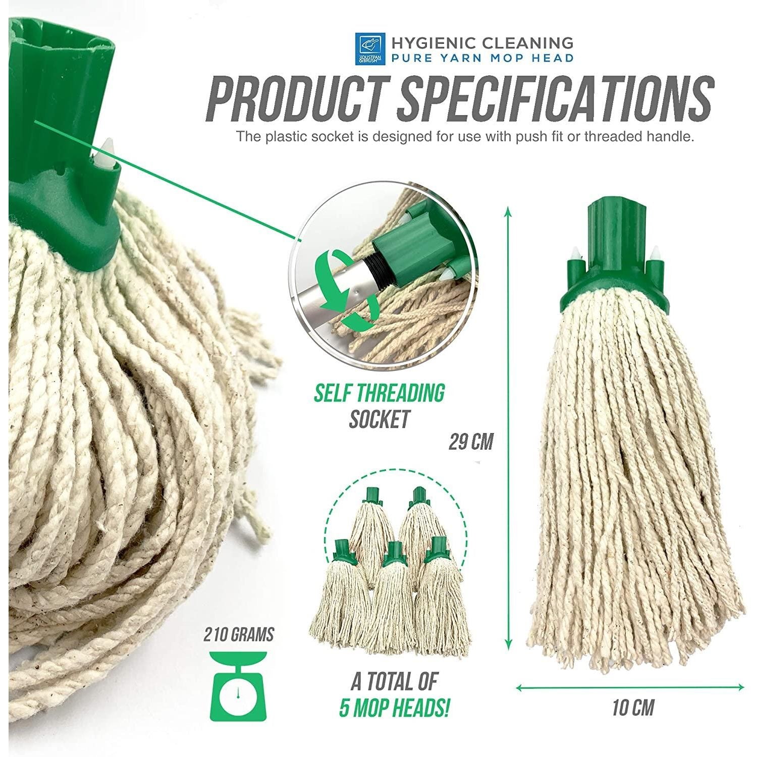 Green Cotton Mop Head 12PY - Pack of 5