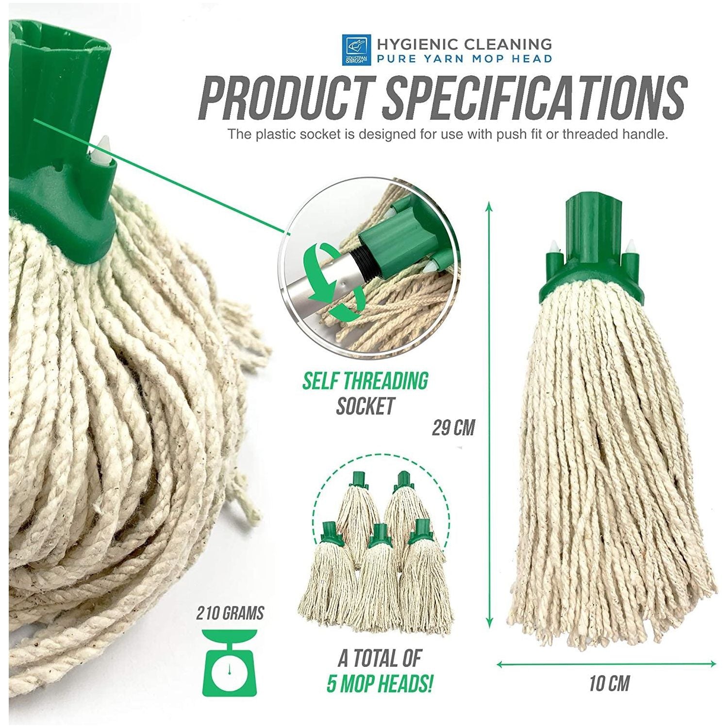 Green Cotton Mop Head 12PY - Pack of 5