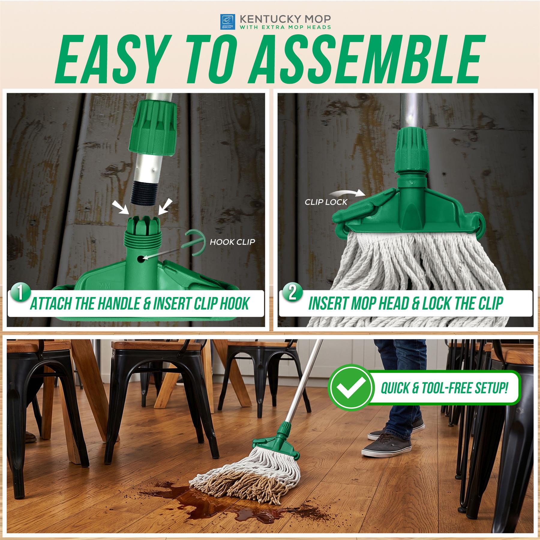 TDBS Green Kentucky Mop Set - 5 Heads