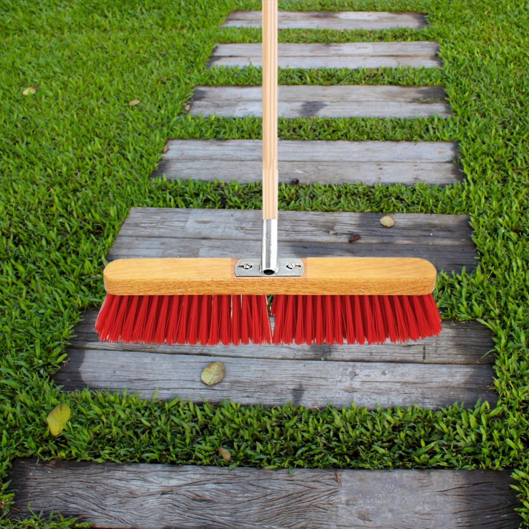 18" PVC Heavy Duty Yard Brush with Metal Bracket and Wooden Handle