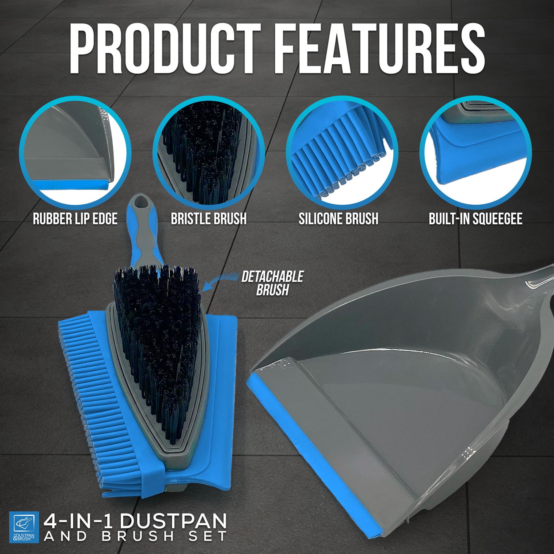 4 in 1 Rubber Dustpan and Brush Set