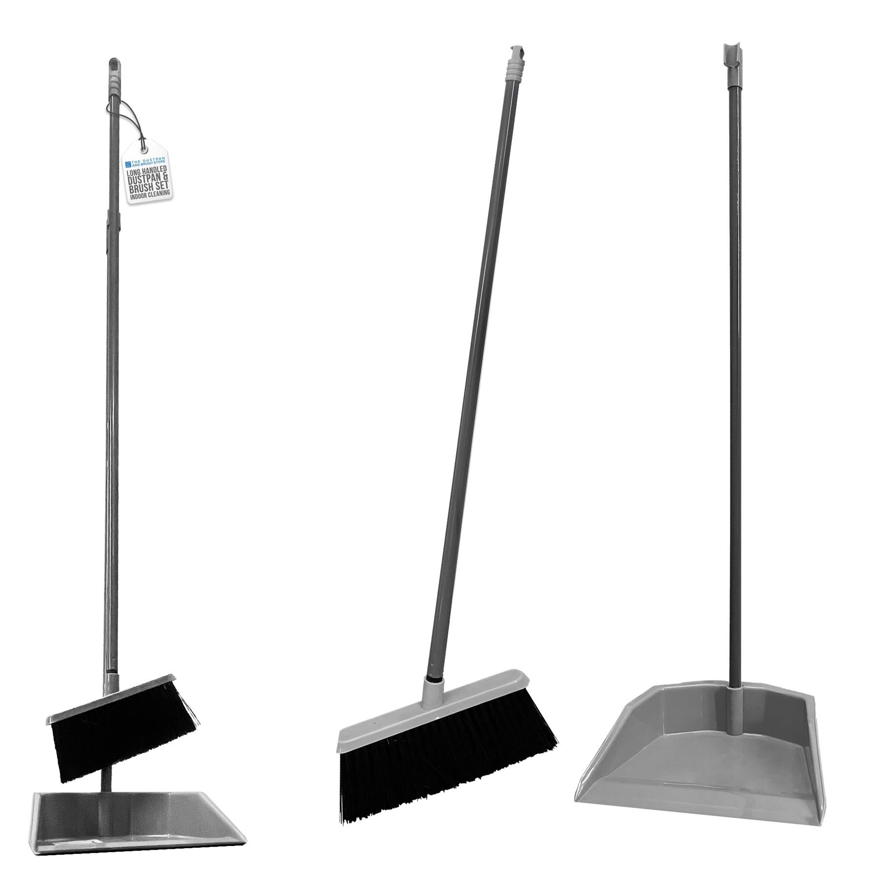 Long Handled Dustpan and Brush Set | Grey Upright Dustpan