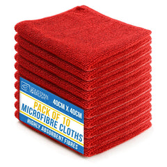 Red Microfibre Cleaning Cloths Pack of 10 | 40cm x 40cm