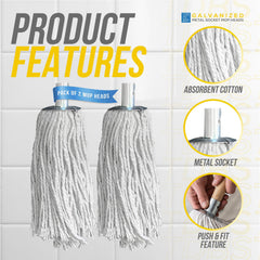 Cotton Mop with Galvanised Socket Fitting - 10 PY - Pack of 2